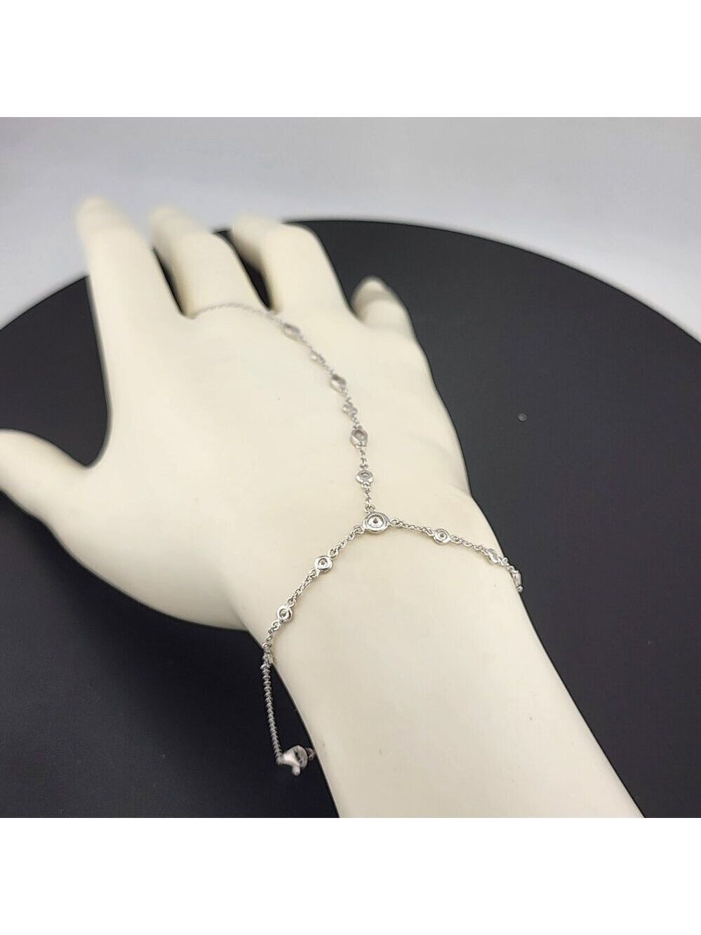 925 Silver Gemstone Hand Chain Bracelet with Ring – Round & Oval Stones - Picture 11 of 13